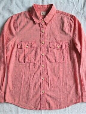 JCREW Coral Button-Up Cotton Voile Camp Shirt - M